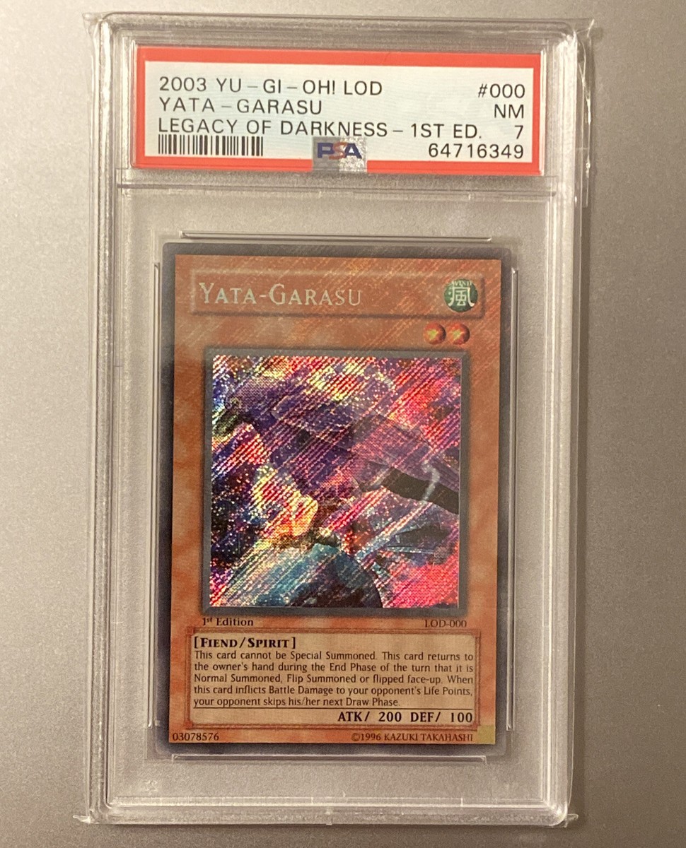 yatagarasu yugioh card 1x Yata-Garasu LOD-000 PSA 7 Secret Rare 1st Edition Yugioh Holo Bleed  Misprint