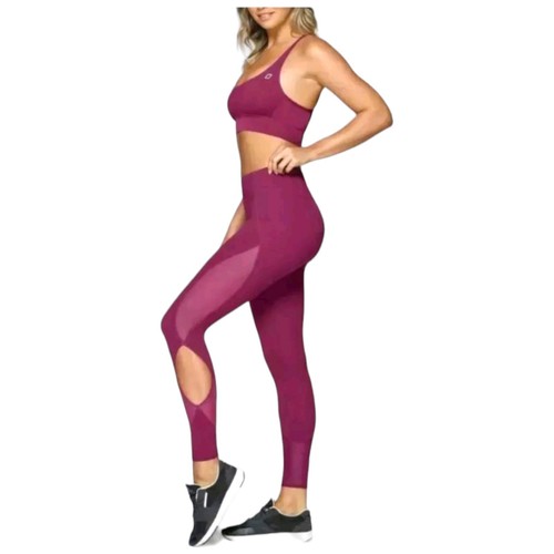 Lorna Jane Tokyo Core Tight Beetroot Pink Mesh Cut Out Legging Size Small - Picture 2 of 9