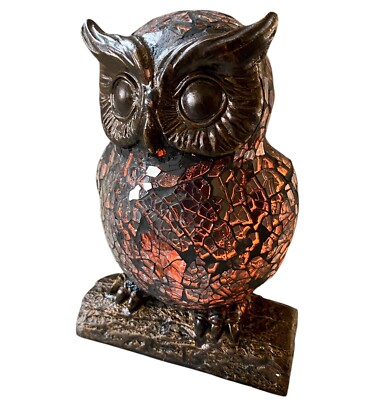 Vintage Mosaic Crackle Glass Night Owl Table Nightlight Lamp Perched Beautiful