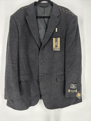 Pronto Moda Lana Lux Cashmere Charcoal Grey 2 Button Mens Blazer 54L NWT