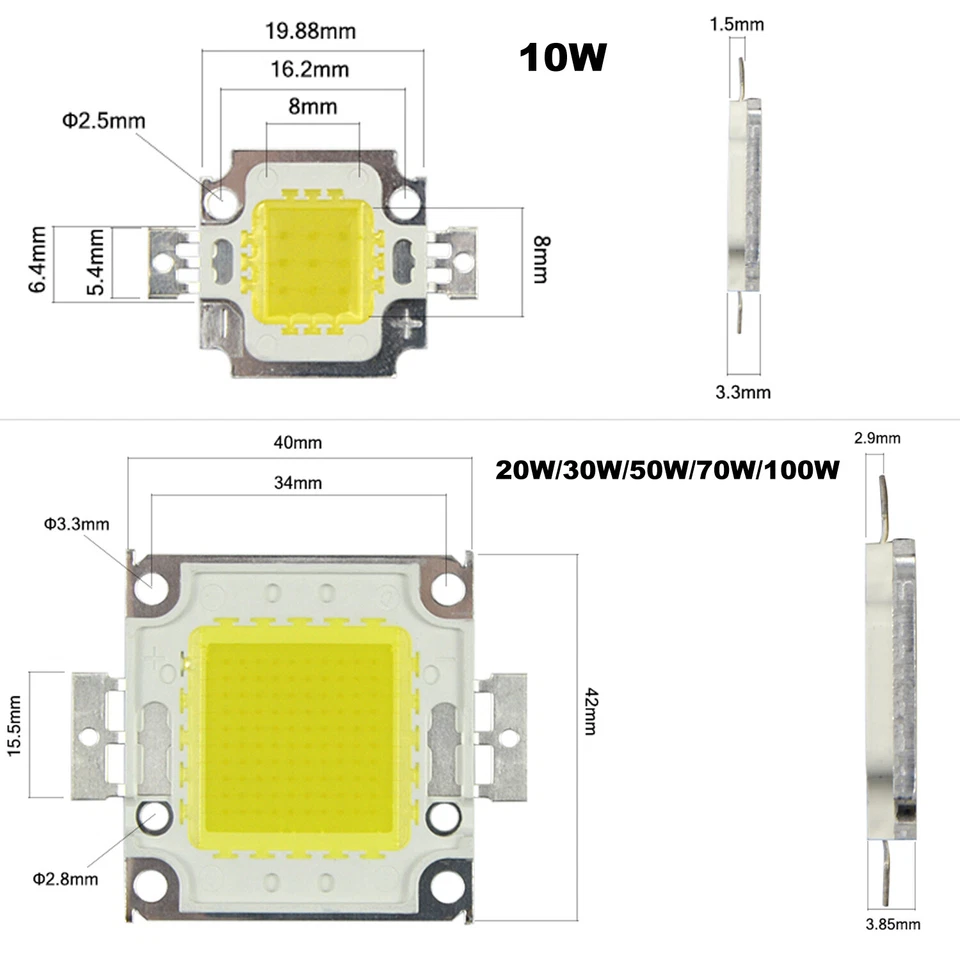 LED Chip Bulb SMD 10W 20W 30W 50W 70W 100W 12V/36V High Power COB Lamp Light NEW - Image 2 of 4