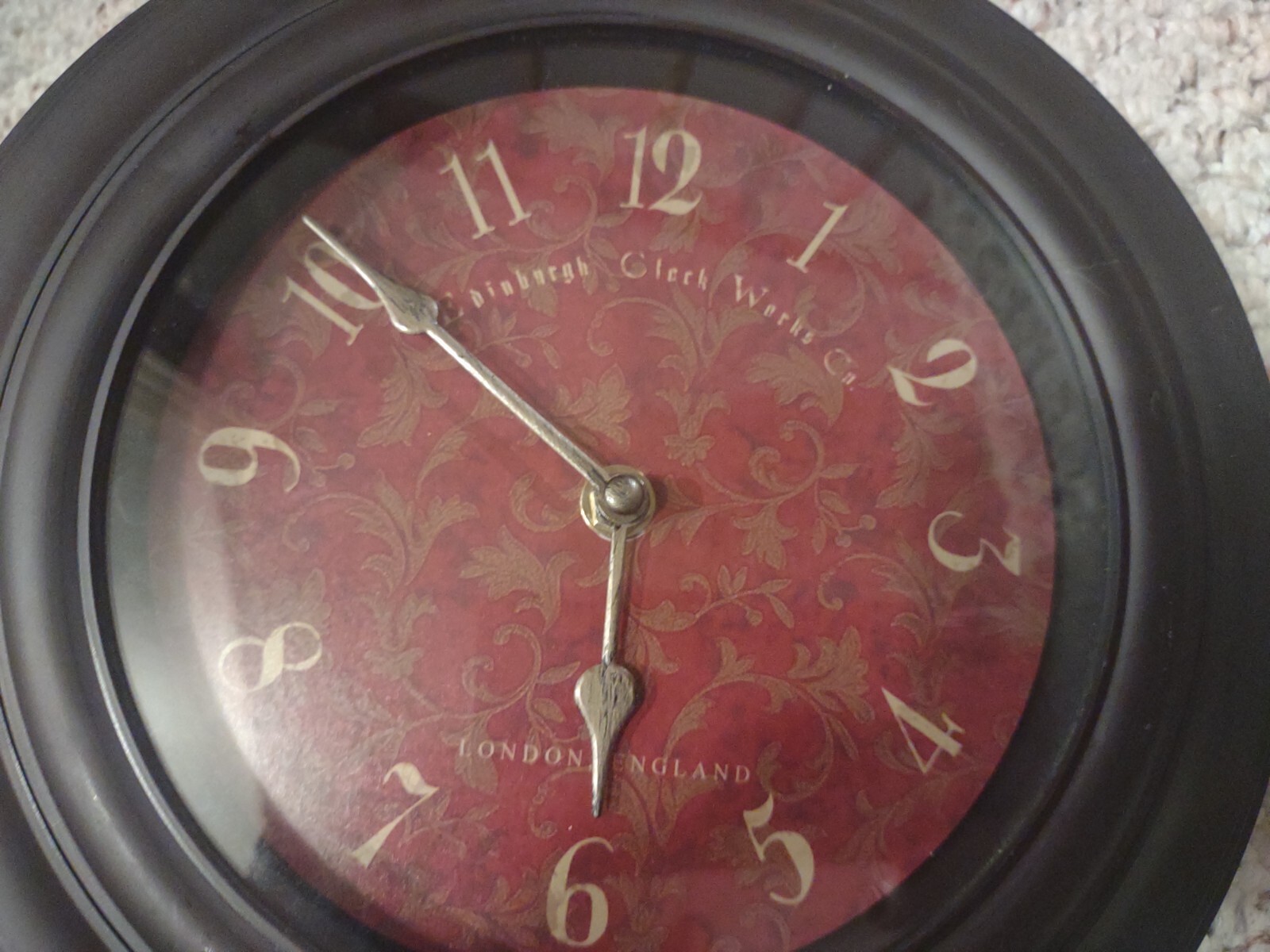 Edinburgh Clock Works Co. London England 10" Round Wall Clock Works