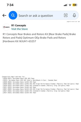 New R1 Concepts Rear Brake Pads & Rotors Hardware Kit WJUH1-63257 Mercedes Benz - Picture 3 of 10