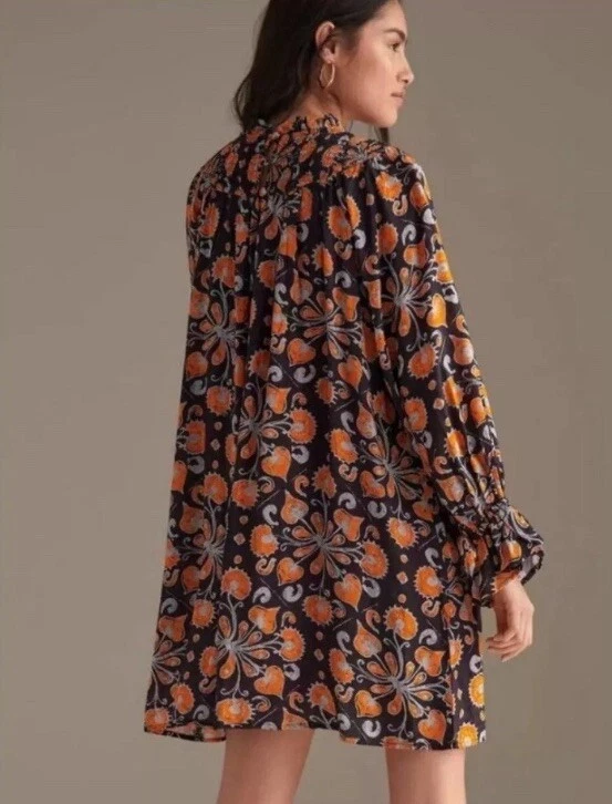 Anthropologie Porridge Darien Mini Tunic Dress Long Sleeve Floral Smocking XS - Image 3 of 4