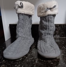 DEARFOAMS Leah Marled Chenille Knit Bootie Slippers Sleet XL US 11-12 Great Con