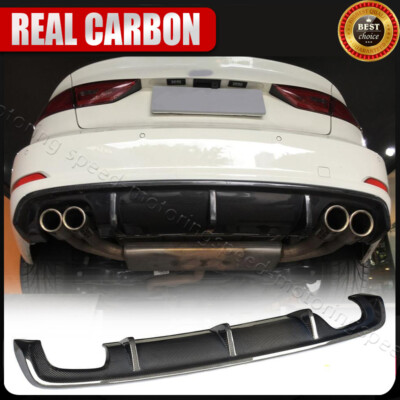 Carbon Fiber Rear Bumper Diffuser Lip Spoiler Fit For Audi A3 8V Sedan 2014-2016