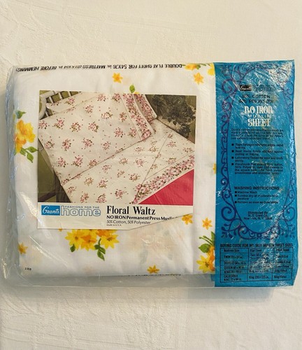 Vintage NOS Grants Orange Floral Double Full Flat Bed Sheet No Iron Muslin New - Picture 2 of 11