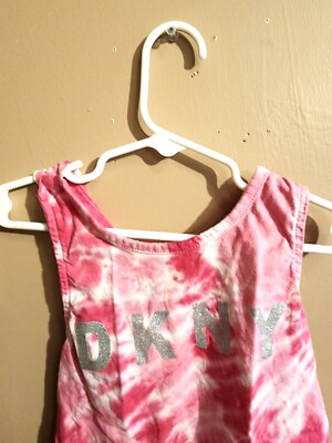 K/17 DKNY Girl's 5 Pink Tie Dye Tank Top Glittery Knotted In Back