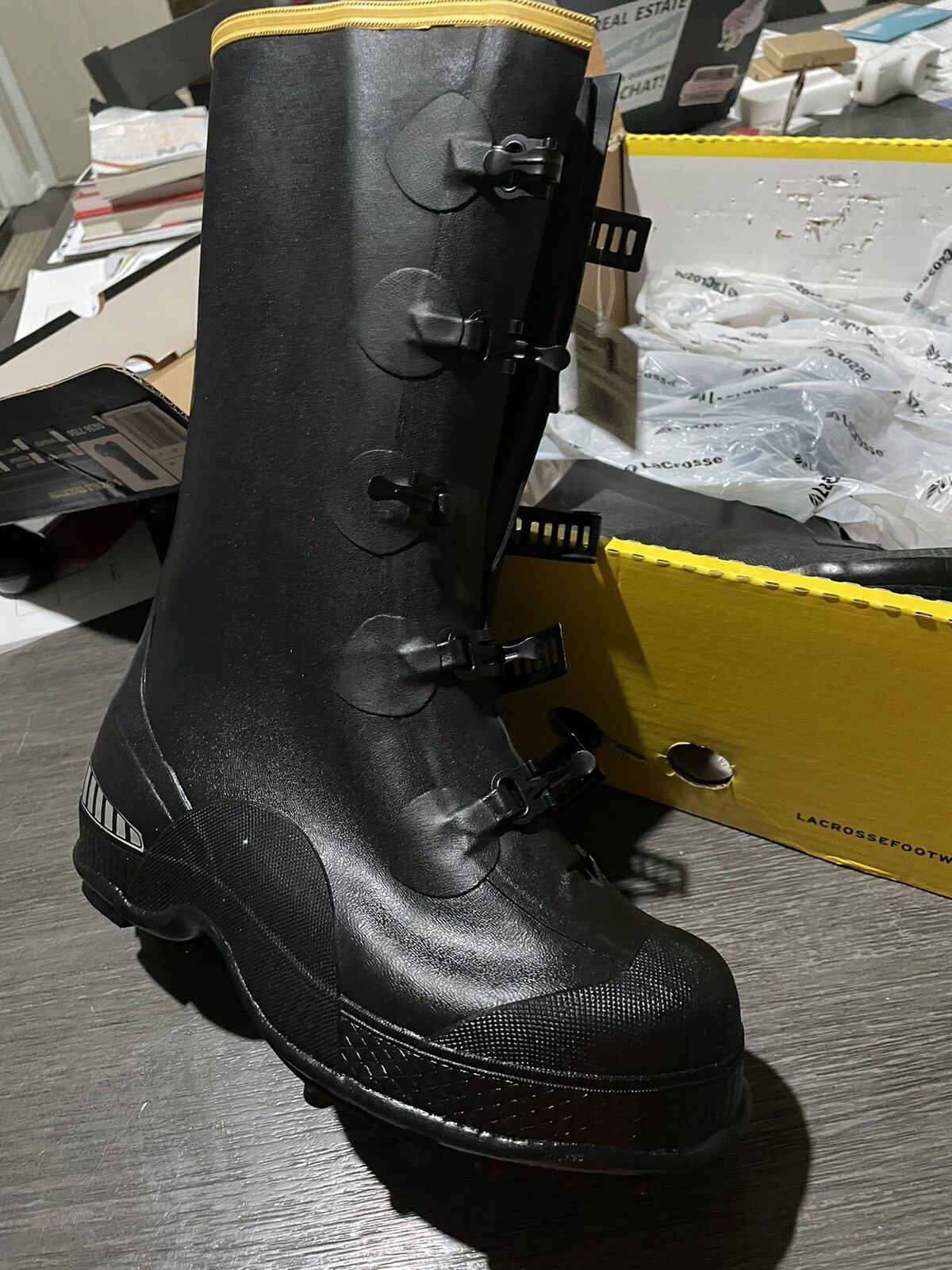 New Sz 7 LaCrosse Men's 14" 5Buckle Black Overshoe Work Rubber Boots Spikes eBay