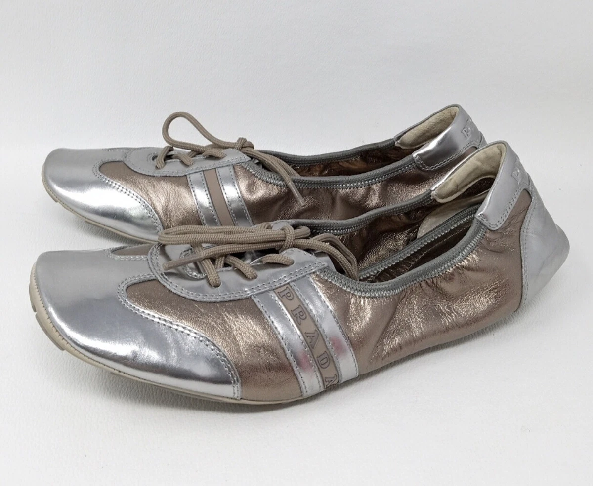 Prada silver best sale flats