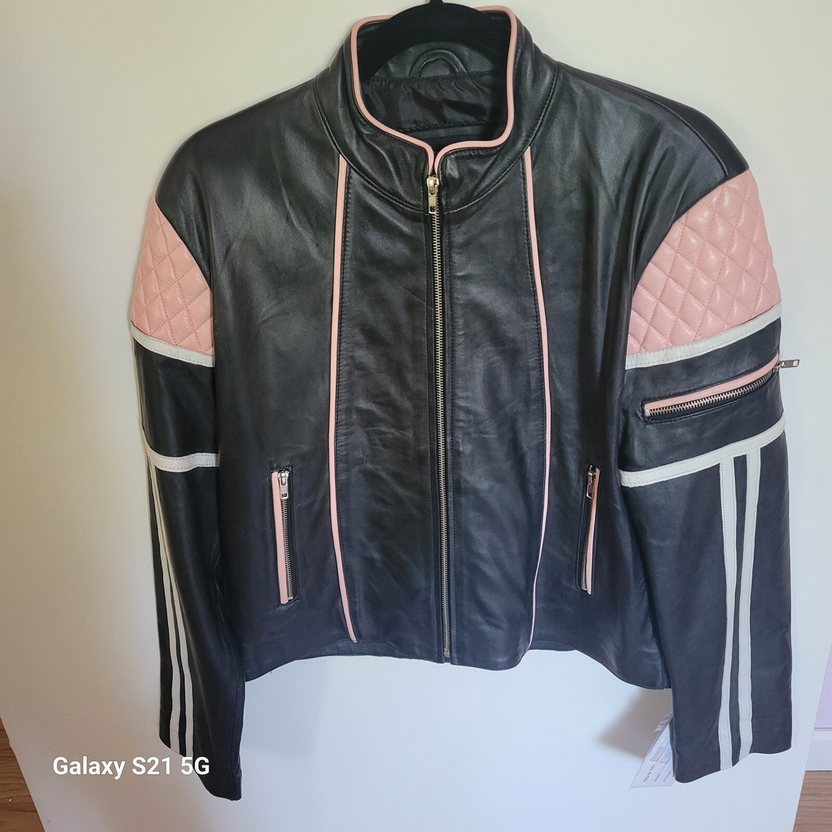 Leather USA Woman's Jacket Black/Pink XL