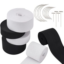 1Set 6 Rolls 78ft Flat Knitting Elastic Bands with T Pin C-shaped Curved Needles