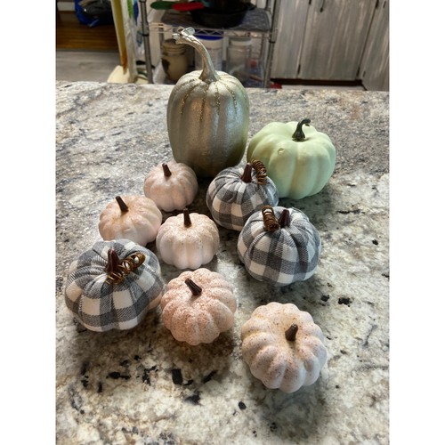 Fall Thanksgiving Hobby Lobby Gray & White Buffalo Check Pumpkins, Green Pink