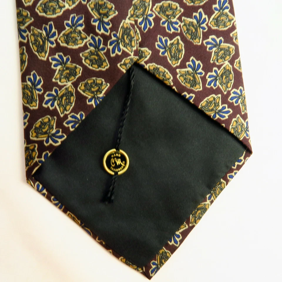 复古 Countess Mara 男式领带花卉棕色金色蓝色玫瑰 57"x3.5" — 第 4/4 张图片