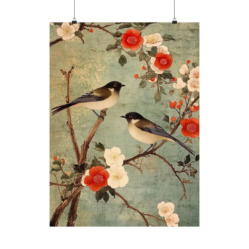 Chinoiserie Wandbild Vögel Floral - ungerahmt Premium matt Poster Druck - Bild 70 von 97