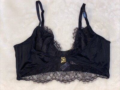 Victoria's Secret Bra So Obsessed Low Cut Demi Black Lace Satin Charm Medium M