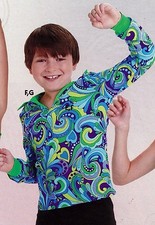 NWT 60's styled open collar long sleeve dance costume pullover boys/mens print