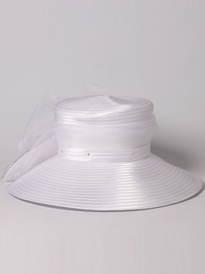 White Satin Cloth Wedding Church Hat Women Ladies Female  display picture 1