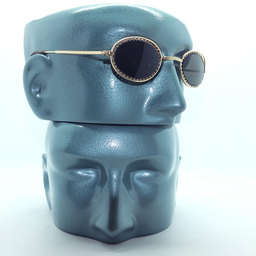 Petite Oval Beaded Frame Sunglasses Sun Shades Gold on Gold Metal - Picture 2 of 4