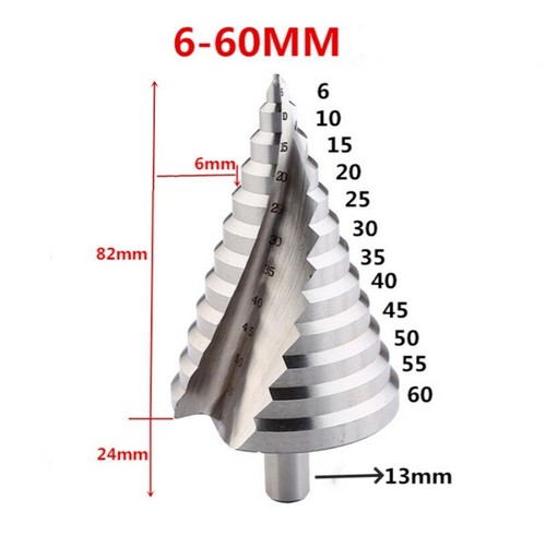 Taladro Pagoda 6-65 mm Gran Tamaño Abridor de Agujeros Espiral Acanalado Taladro Paso Nuevo - Imagen 2 de 13