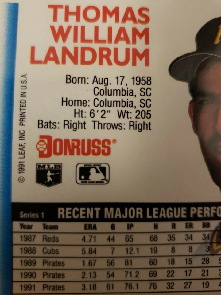 1992 donruss baseball error card Bill Landrum - Image 3 of 3
