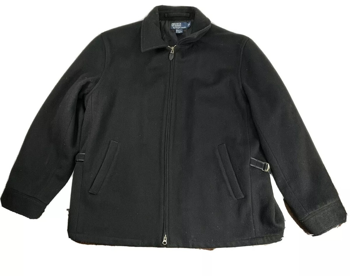Polo Ralph Lauren Mens Black Wool Blend Quilted Side Buckle Polo Ralph Lauren Mens Black Wool Blend Quilted Side Buckle