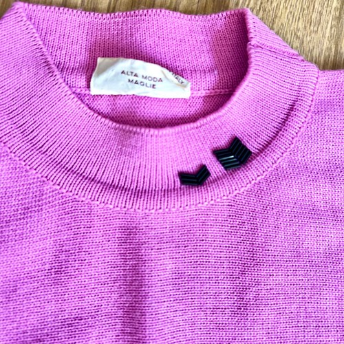 Vintage Knit Batwing Jumper Pink With Bead Applique 80s Italy - Picture 5 of 14