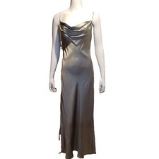 Victoria's Secret Silk Slip Gown Maxi Dress Cowl Neck Small Silver Gray