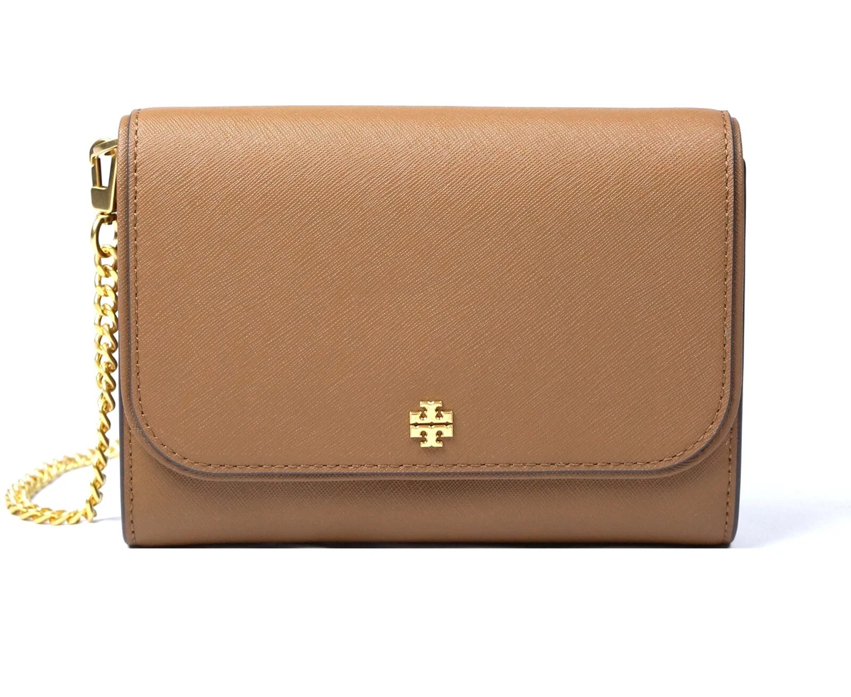 Tory Burch Emerson Moose Brown Chain Wallet Clutch Crossbody Purse  