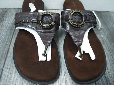 VTG GH Bass trina Flat Sandals BROWN LEATHER FLIPFLOPS  SIZE 8.5M  (NOS)