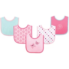 Luvable Friends Cotton Terry Drooler Bibs with PEVA Back 5pk, Butterfly
