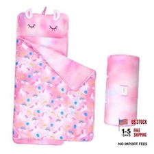 Toddler Nap Mat with Removable Pillow and Blanket Dream Unicorns Pink-White