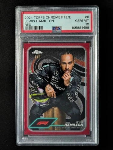 2024 Topps Chrome Logofractor Edition LEWIS HAMILTON 1/5 Red Refractor #6 PSA 10