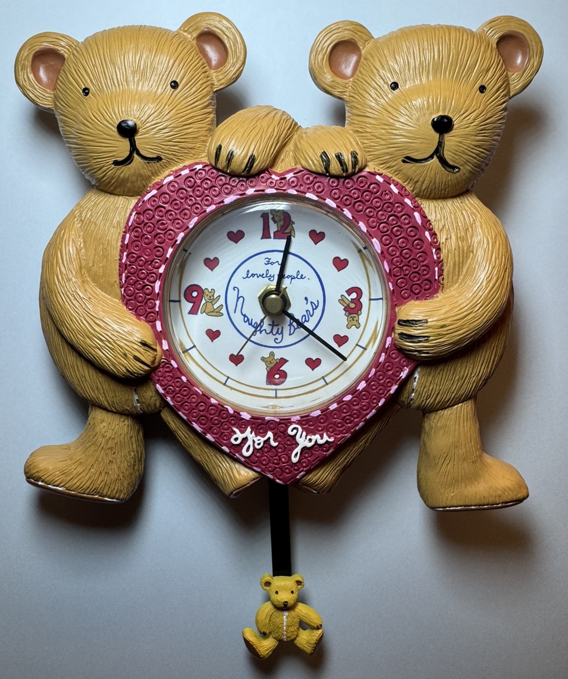 Vintage Teddy Bear Wall Clock Heart Pendulum Cute Nursery De