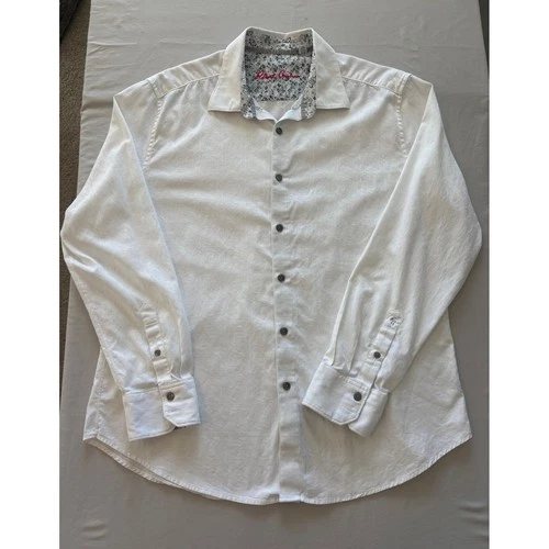 Robert Graham Mens 2XL White Jacquard Long Sleeve Button Down Shirt Classic Fit - product listing photo