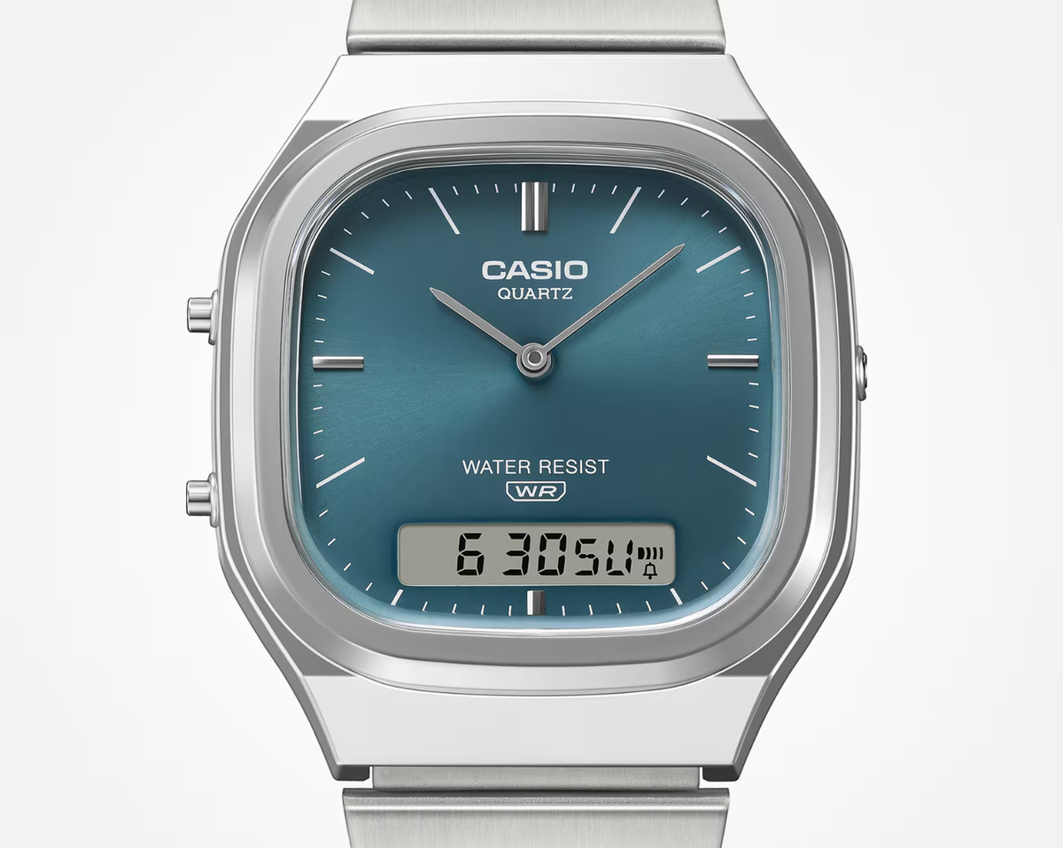 Casio Vintage Analog-Digital Watch, Sunburst Blue-Green Dial AQ
