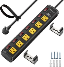 CRST 6 Outlet Metal Heavy Duty Power Strip with Individual Switches, 6FT Wall Mo