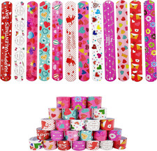48PCS Valentine Slap Bracelets for Kids Party Favors Holiday Gifts