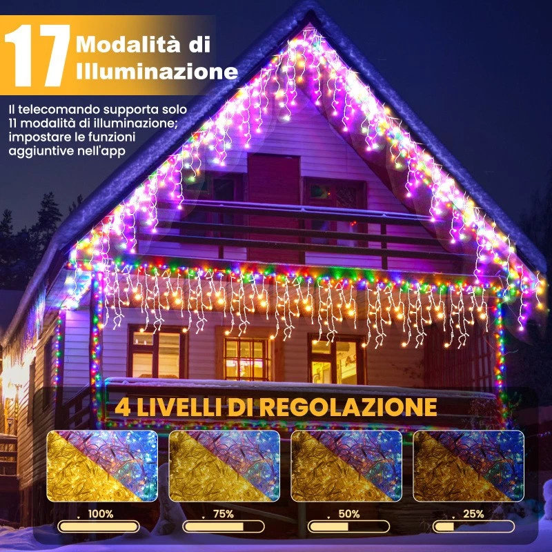 5-30m Luci Natalizie Esterne APP, Telecomando, Timer, 17 Modalità, 200-1200 LED - Immagine 2 di 4