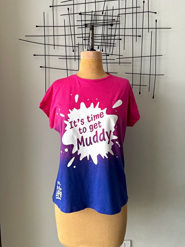 Cancer Research UK Race for Life Muddy Slogan T-Shirt Womens UK8 Cotton Jersey