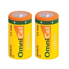 2x OmniCel ER34615 3.6 Volt 19Ah Sz D Lithium Button Top Battery