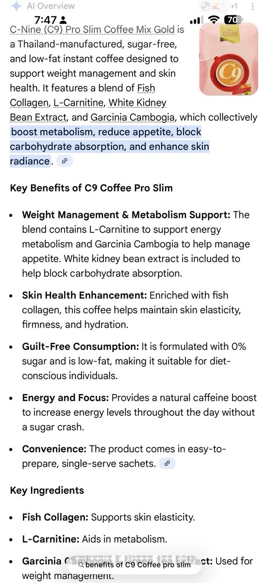 C-Nine Pro Slim Coffee Mix Gold 10 Sachets L-Carnitine Garcinia Collagen |  eBay