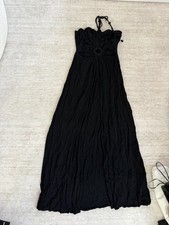 Women's Black Solid Sleeveless Halter Tie Long Maxi Dress Regular