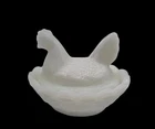 Vintage Westmoreland Hen On A Nest Miniature 2.5" Milk Glass Salt Cellar Mini