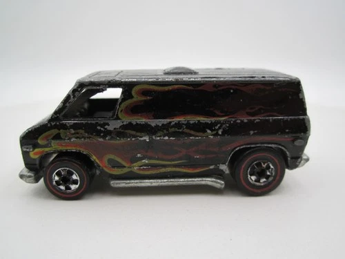 VINTAGE USED HOT WHEELS REDLINE SUPER STREETERS BLACK VAN & FLAMES 1974 NR !!
