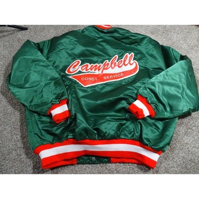 Vtg Unique Delong Green Orange Satin Bomber Jacket XL Made in USA Workwear