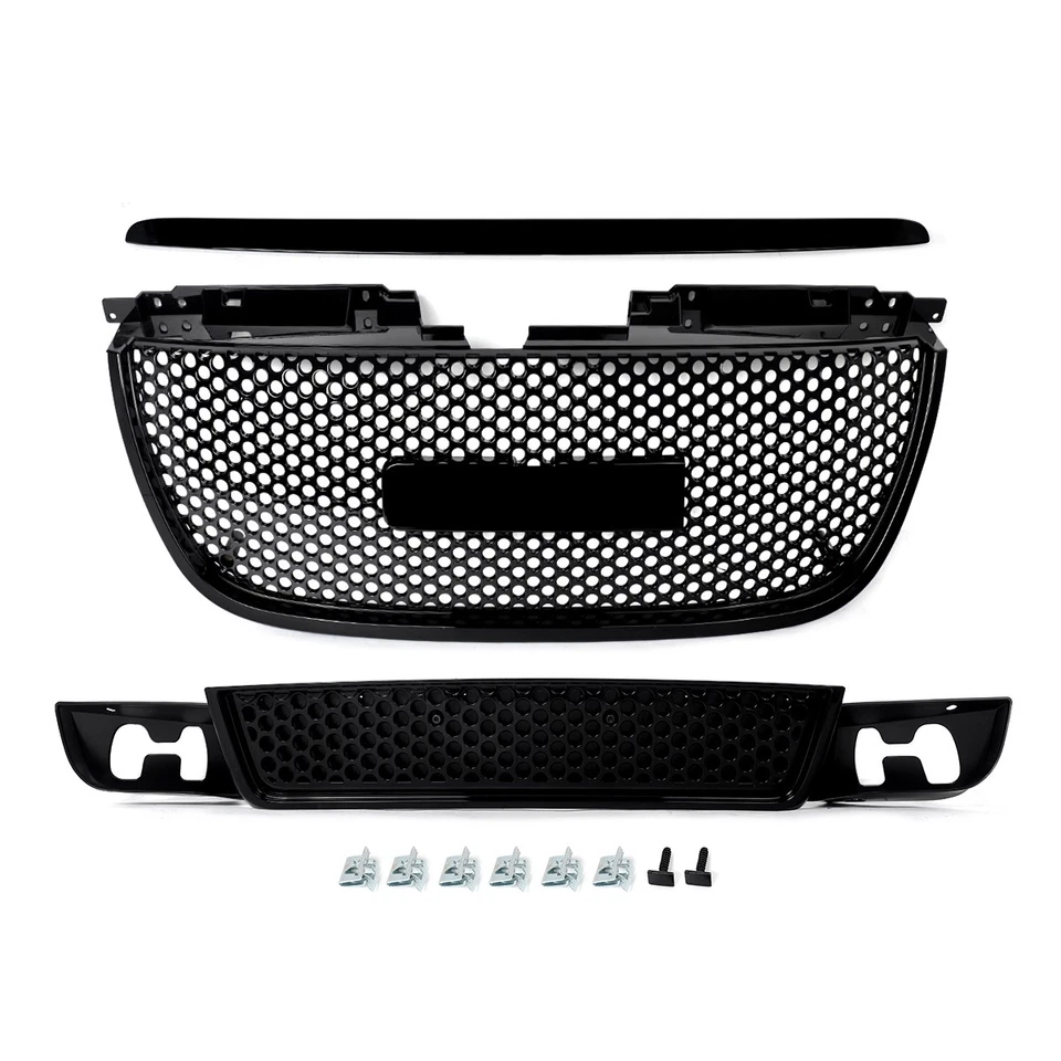 For GMC Yukon XL Denali 2007-14 Hood Molding Trim Upper Lower Grille Gloss Black Foto 3 de 4