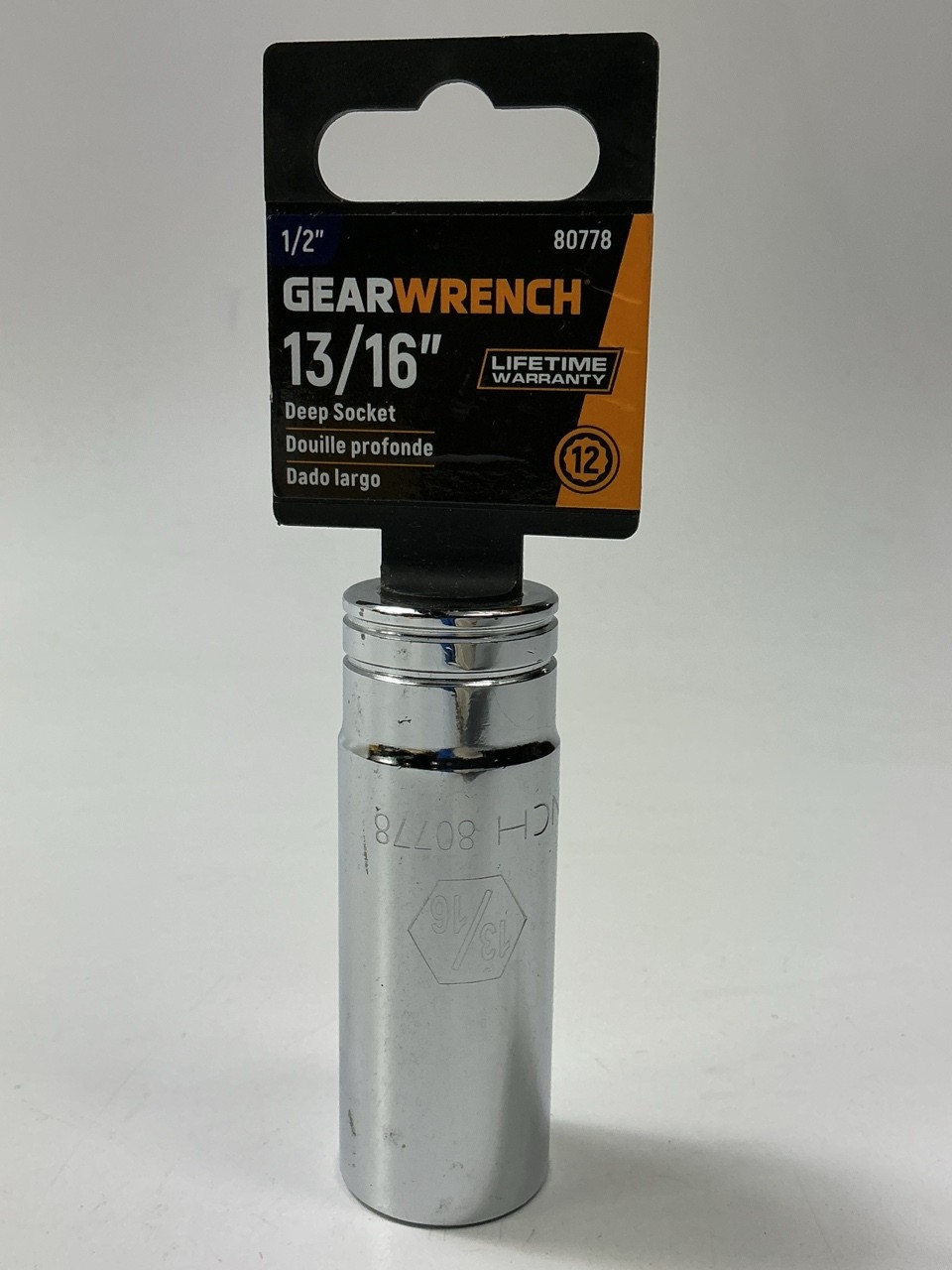 Gearwrench 80778 1/2" Drive 12 Point Deep SAE Socket 13/16"