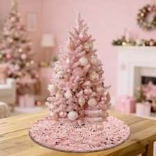 Mini Blush Pink Christmas Tree Skirt with Sequin, 15 inch Luxury Faux Fur Tre...