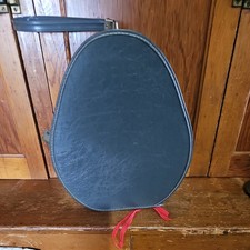 Vintage Gray Travel Hat Box Suitcase Oval Teardrop Egg Shape Zip Handle